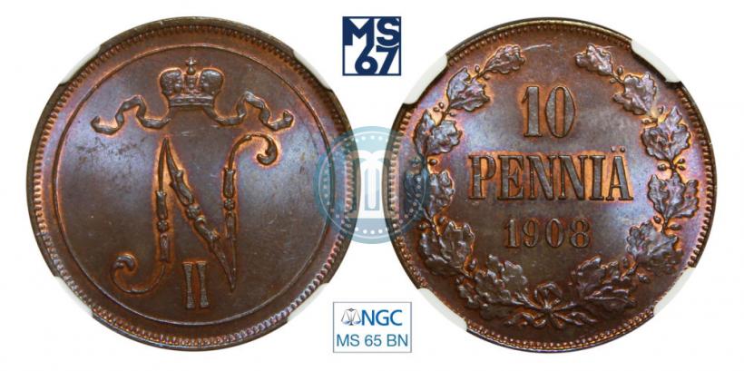 Picture 10 pennia 1908 year  
