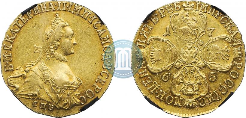 Фото 5 рублей 1765 года СПБ-Т.I. 