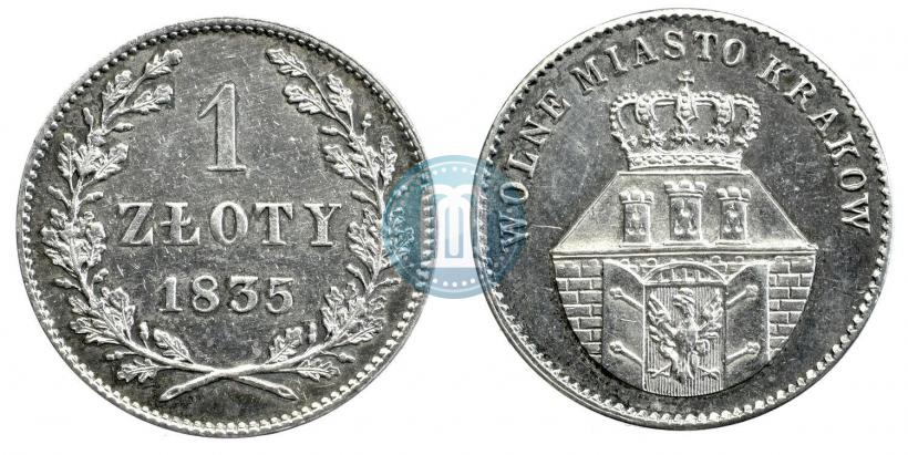 Picture 1 złoty 1835 year  "Free city of Kraków"