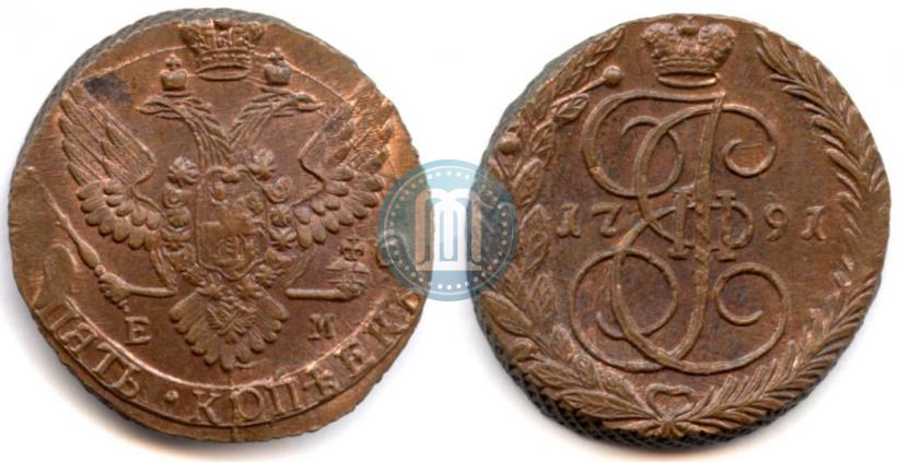 Picture 5 kopecks 1791 year ЕМ 