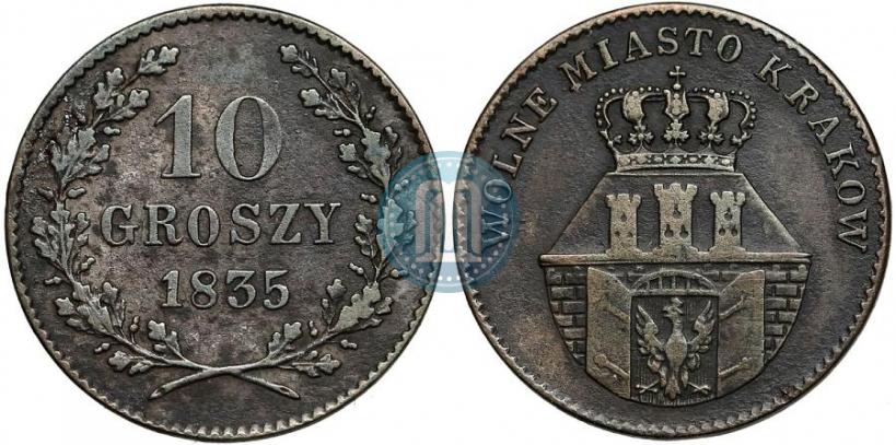 Фото 10 грошей 1835 года  "Свободный город Краков"