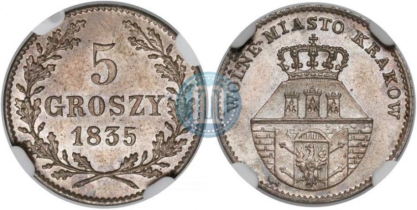 Фото 5 грошей 1835 года  "Свободный город Краков"