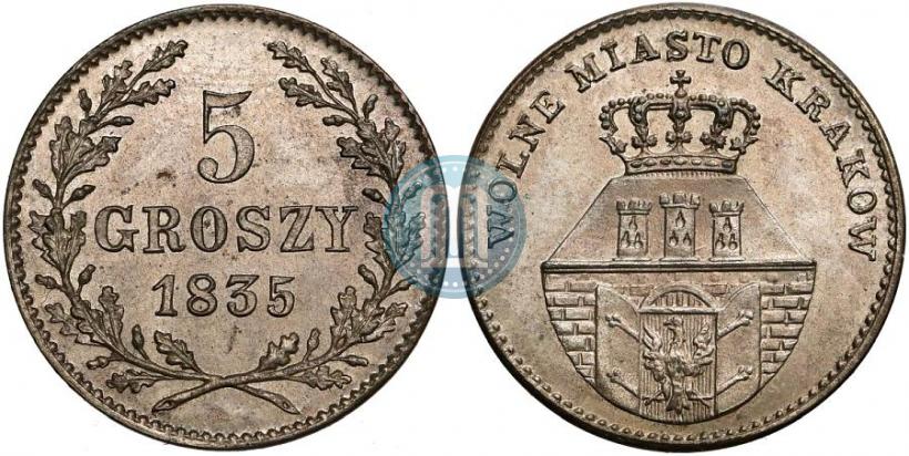Фото 5 грошей 1835 года  "Свободный город Краков"