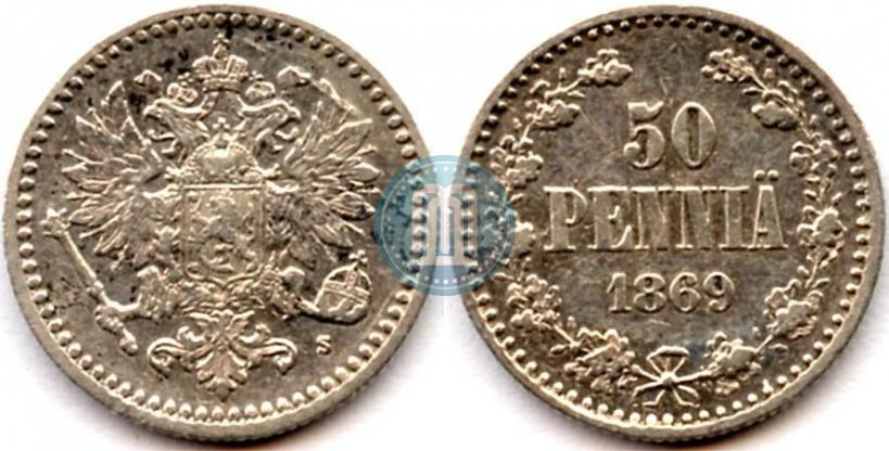 Фото 50 пенни 1869 года S 