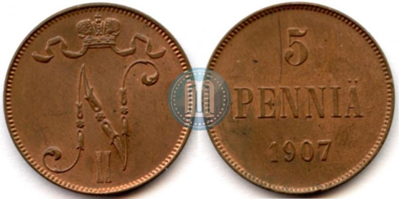 Picture 5 pennia 1907 year  