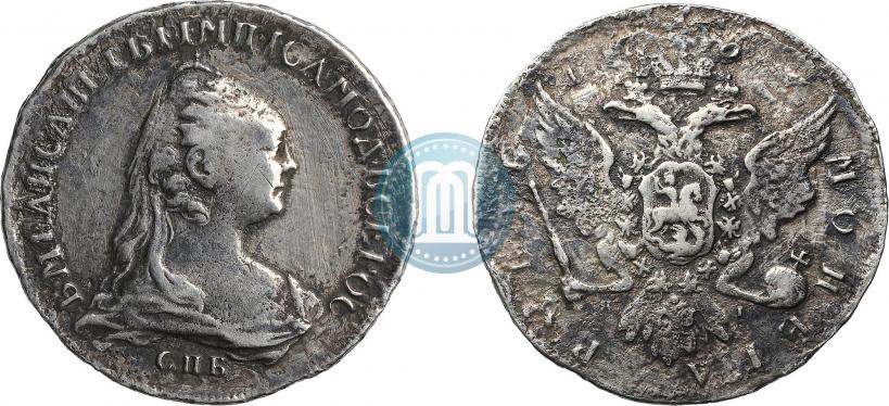 Фото 1 рубль 1757 года СПБ-ЯI "Портрет работы Ж. Дасье"