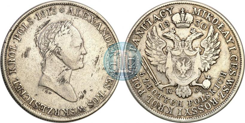 Picture 5 złotych 1830 year KG 