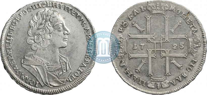 Фото 1 рубль 1725 года  "Портрет в античных доспехах"
