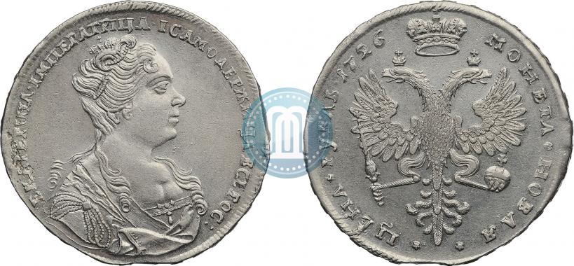 Фото 1 рубль 1726 года  "Московский тип, портрет вправо"