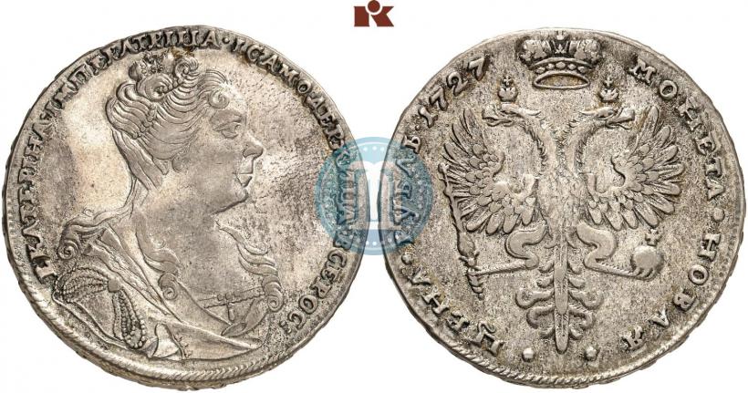 Фото 1 рубль 1727 года  "Московский тип, портрет вправо"
