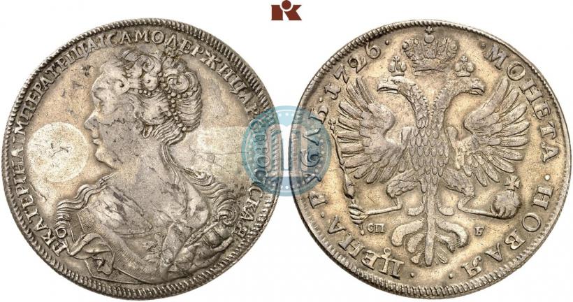 Фото 1 рубль 1726 года СПБ "Петербургский тип, портрет влево"