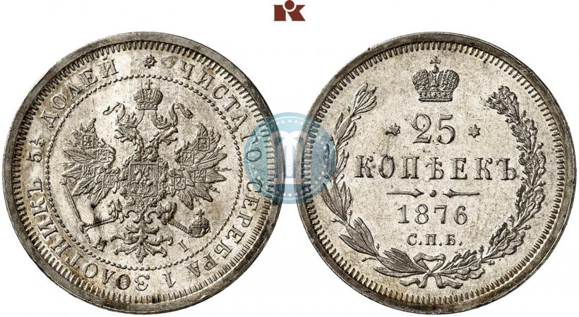 Фото 25 копеек 1876 года СПБ-НІ 