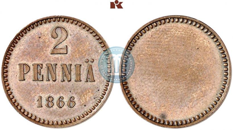Picture 2 pennia 1866 year  "Pattern"