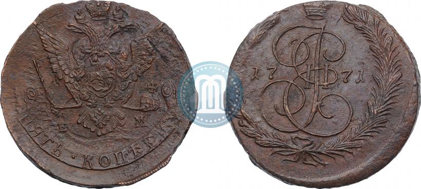 Picture 5 kopecks 1771 year ЕМ 