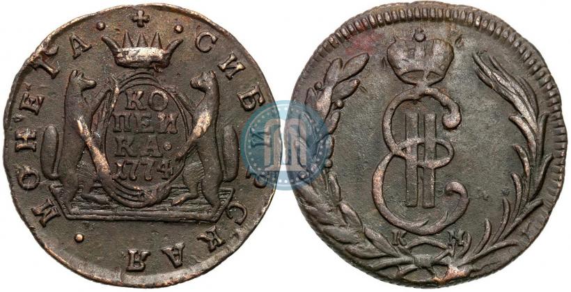 Picture 1 kopeck 1774 year КМ 