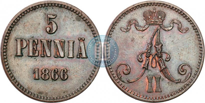 Picture 5 pennia 1866 year  