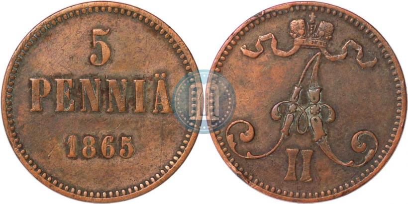 Picture 5 pennia 1865 year  