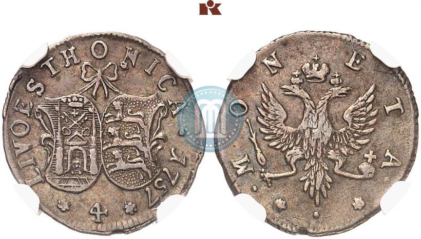 Фото 4 копейки 1757 года  "Ливонез"