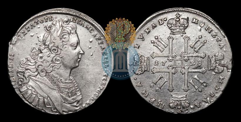 Фото 1 рубль 1727 года  "Московский тип, портрет вправо"