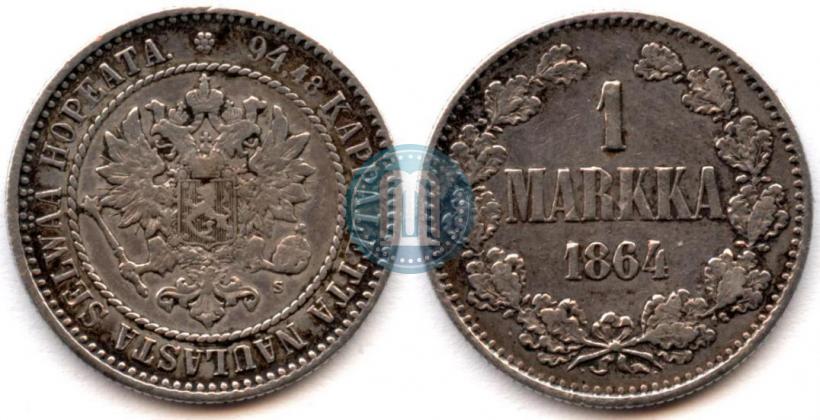 Picture 1 markka 1864 year S 