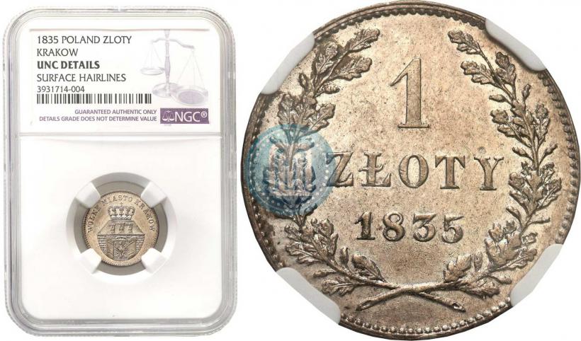 Picture 1 złoty 1835 year  "Free city of Kraków"