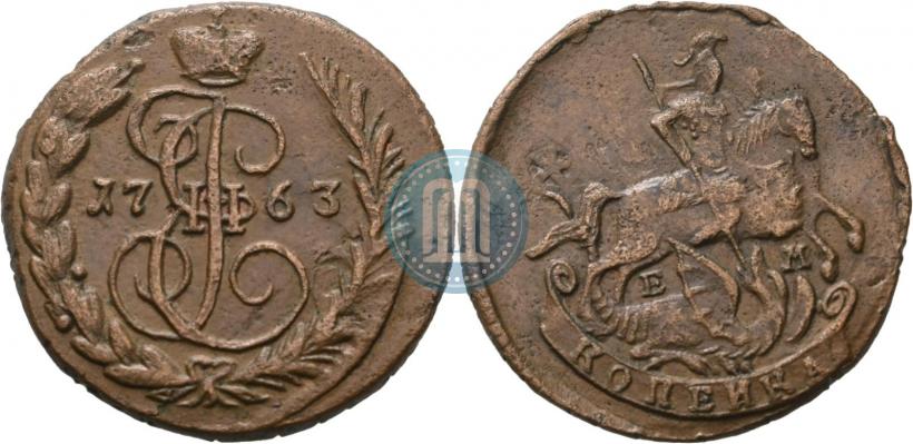 Picture 1 kopeck 1763 year ЕМ 