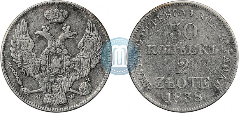 Picture 30 kopecks - 2 złotych 1838 year MW 