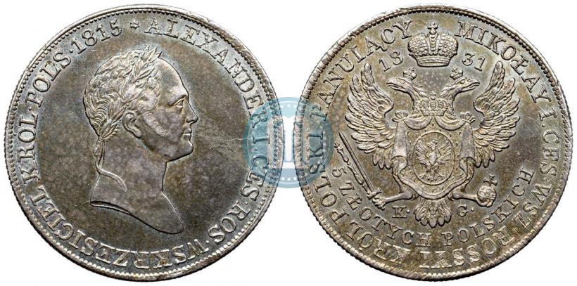 Фото 5 злотых 1831 года KG 