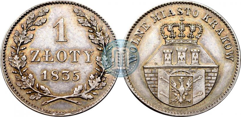 Picture 1 złoty 1835 year  "Free city of Kraków"