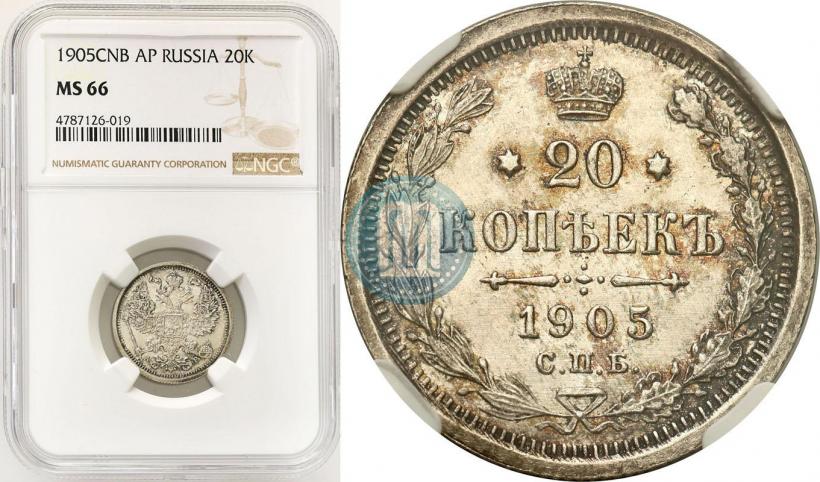 Picture 20 kopecks 1905 year СПБ-АР 