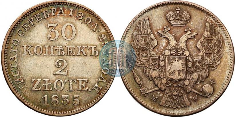 Picture 30 kopecks - 2 złotych 1835 year MW 