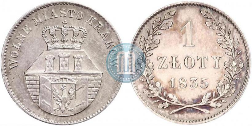Picture 1 złoty 1835 year  "Free city of Kraków"