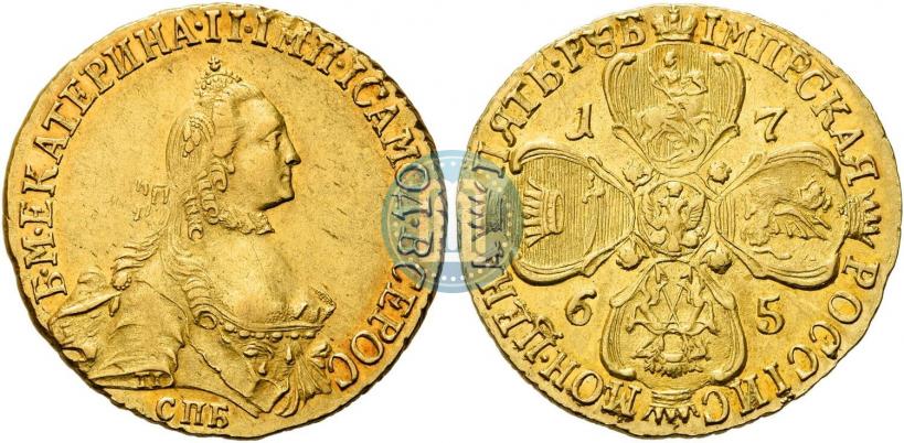 Фото 5 рублей 1765 года СПБ 