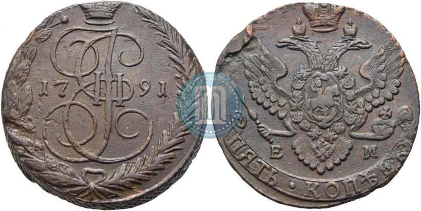 Picture 5 kopecks 1791 year ЕМ 
