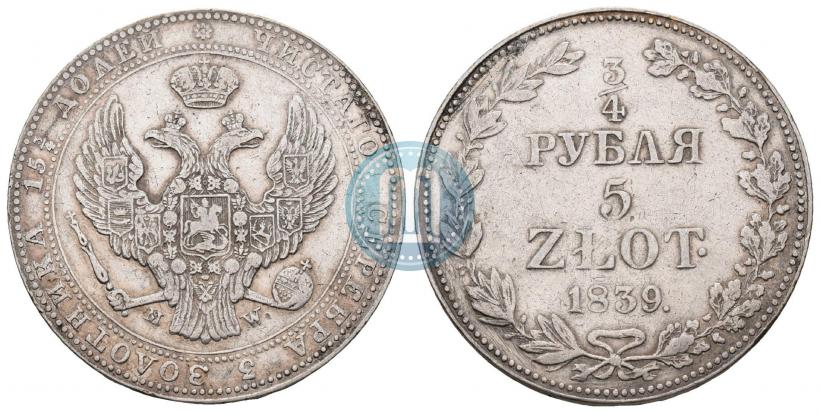 Picture 3/4 roubles - 5 złotych 1839 year MW 