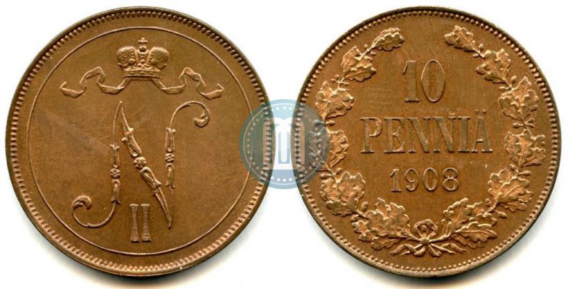 Picture 10 pennia 1908 year  
