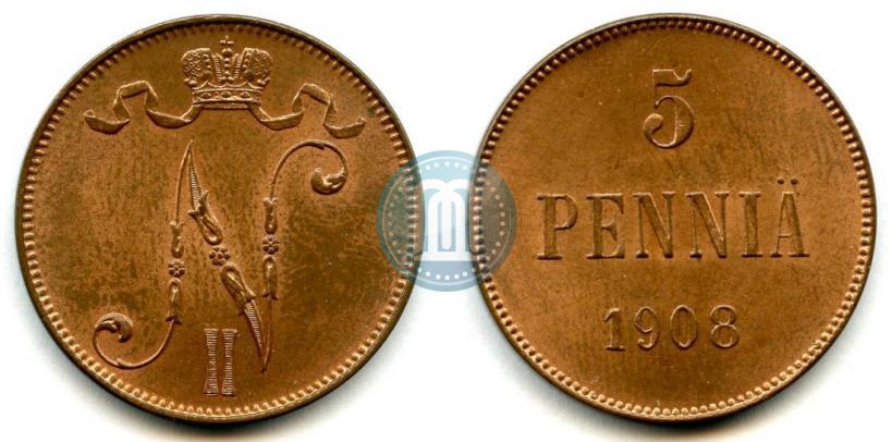 Picture 5 pennia 1908 year  