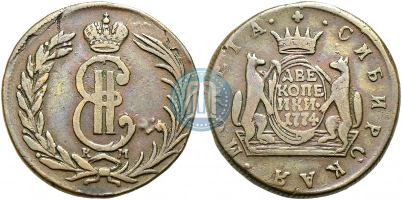 Фото 2 копейки 1774 года КМ 