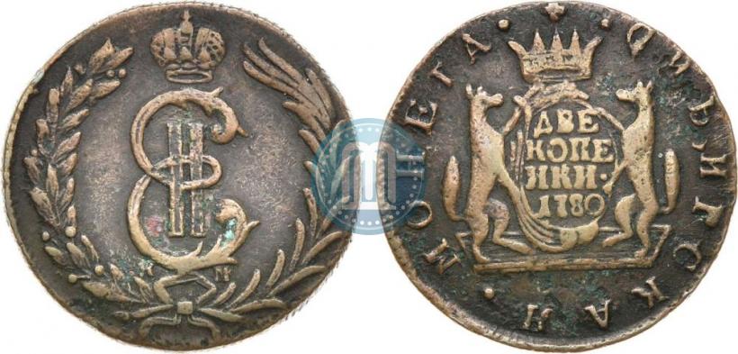 Фото 2 копейки 1780 года КМ 