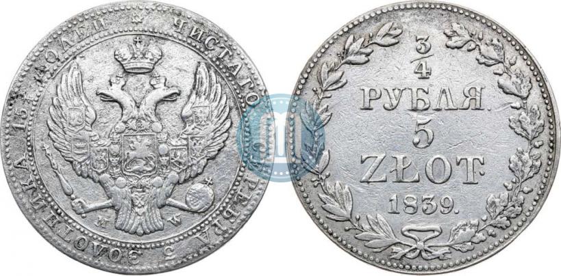 Picture 3/4 roubles - 5 złotych 1839 year MW 