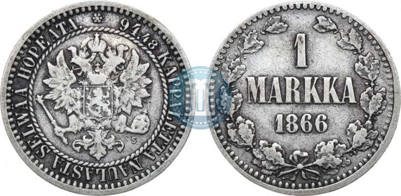 Picture 1 markka 1866 year S 