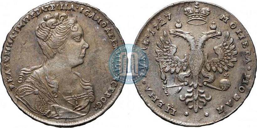 Фото 1 рубль 1727 года  "Московский тип, портрет вправо"