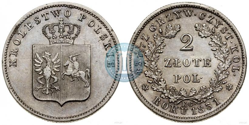 Picture 2 złote 1831 year KG "Polish uprising"