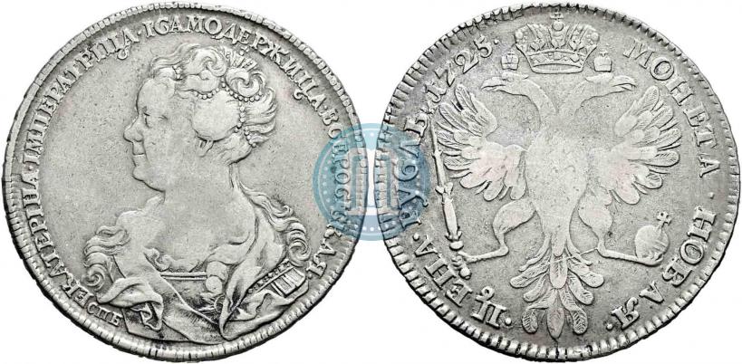 Фото 1 рубль 1725 года СПБ "Петербургский тип, портрет влево"