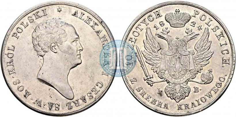 Picture 10 złotych 1824 year IB 