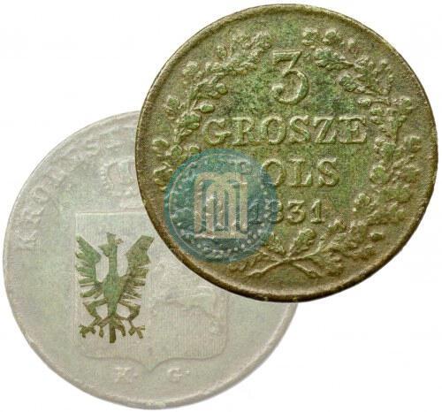 Фото 3 гроша 1831 года KG "Польское восстание"