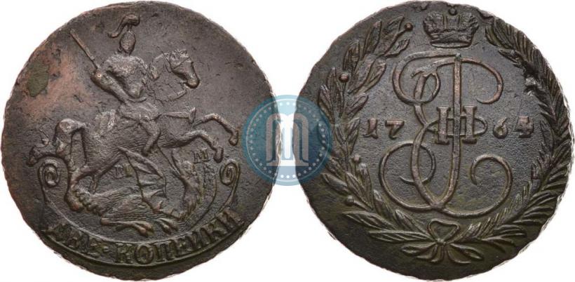 Фото 2 копейки 1764 года ММ 
