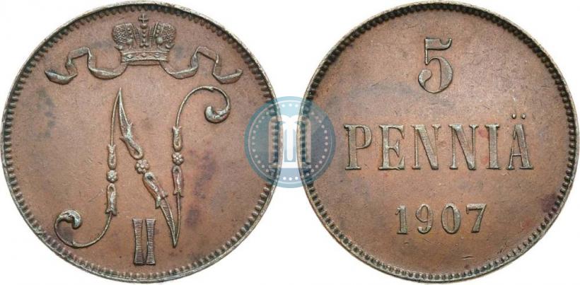Picture 5 pennia 1907 year  