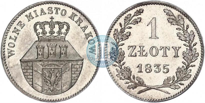 Picture 1 złoty 1835 year  "Free city of Kraków"