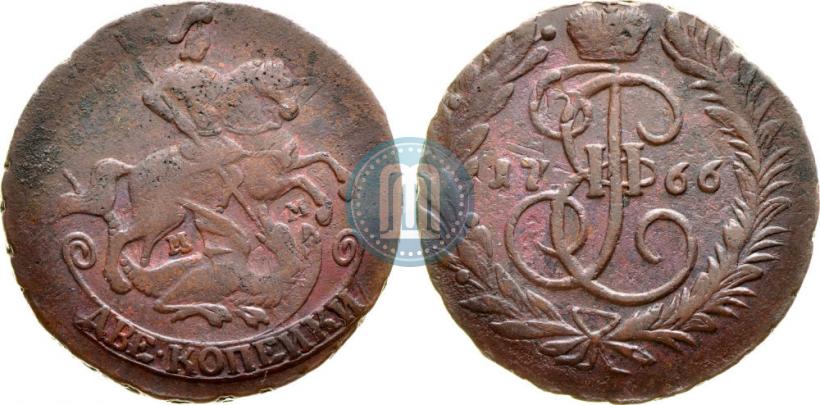 Фото 2 копейки 1766 года ММ 